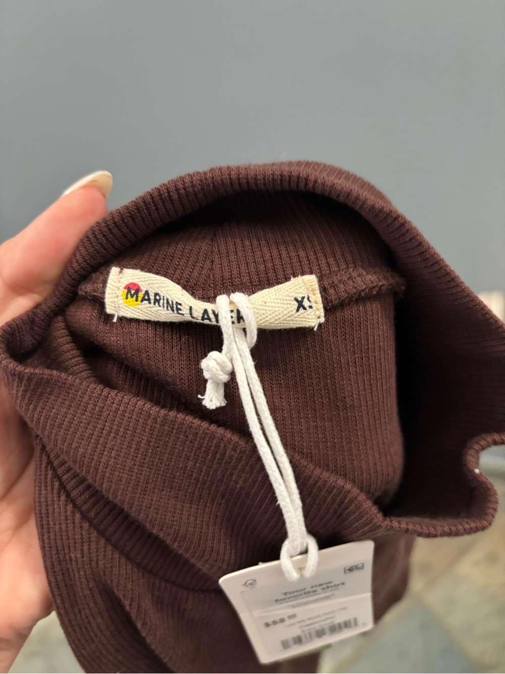 NWT Marine Layer Brown Short-Sleeve Lexi Ribbed Mock Neck Top - Picture 3 of 4